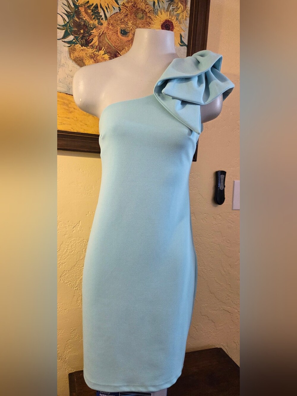 NWT She+Sky Seafoam Green One Shoulder Ruffle Formal Dress